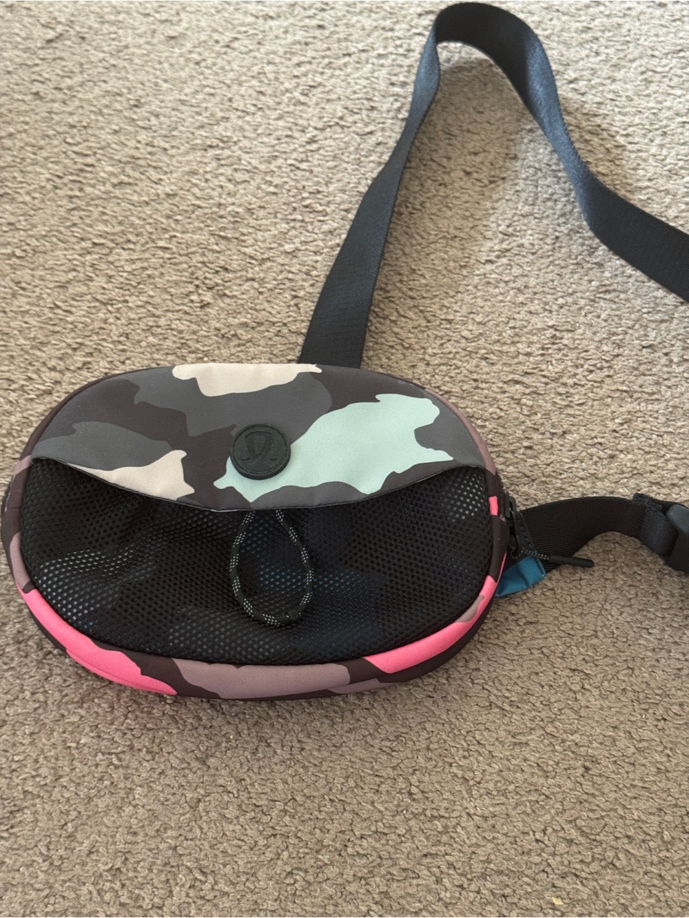 Lululemon Camo Neoprene Crossbody Sling Bag with Pink Accents